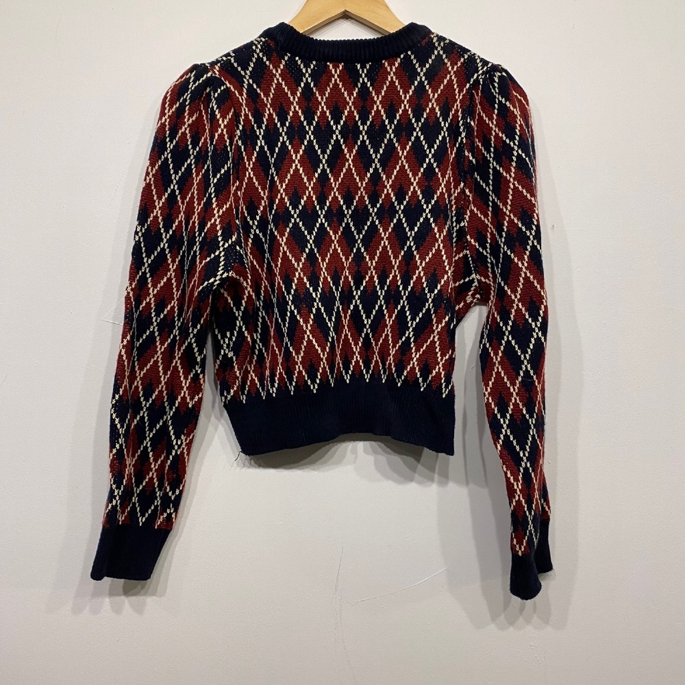 Sewing Made Red Argyle Dark Academia Cropped Crew Neck‎ Sweater - Picture 4 of 4
